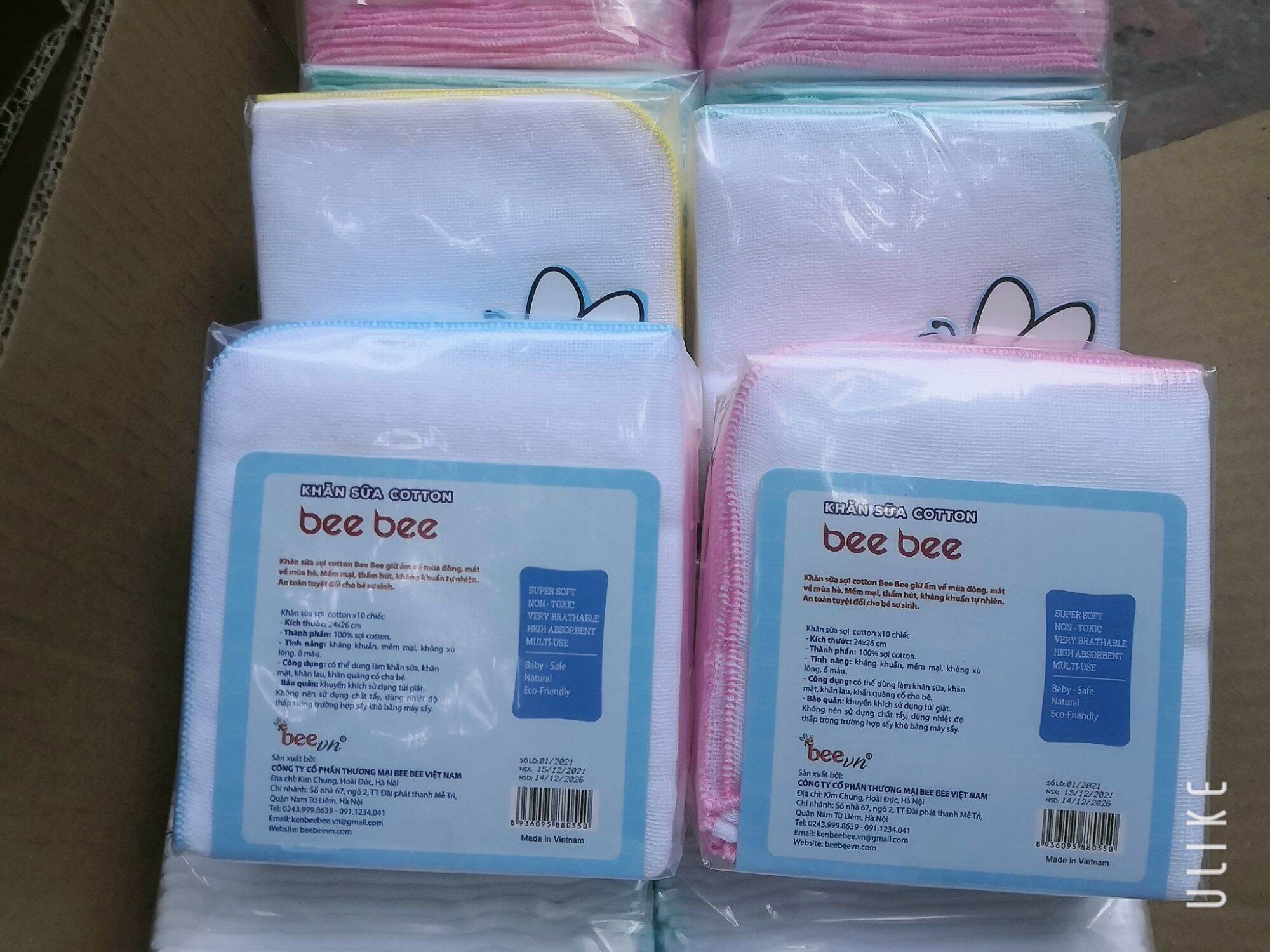 Khăn xô - Khăn sữa cotton bee bee túi 10 chiếc (3 4 lớp)