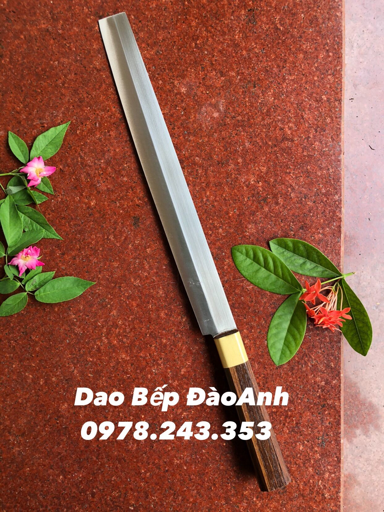 Dao sashimi thái lát cá không gỉ cán cẩm khâu đồng