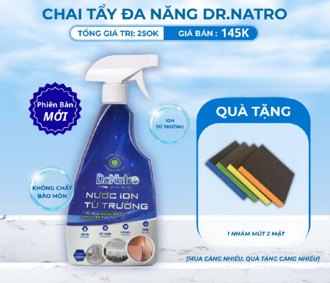 Siêu Tẩy Dr Natro - Công nghệ Từ Trường - Tẩy xoong nồi, Cặn canxi, Ố vàng, Rỉ sét 500ml