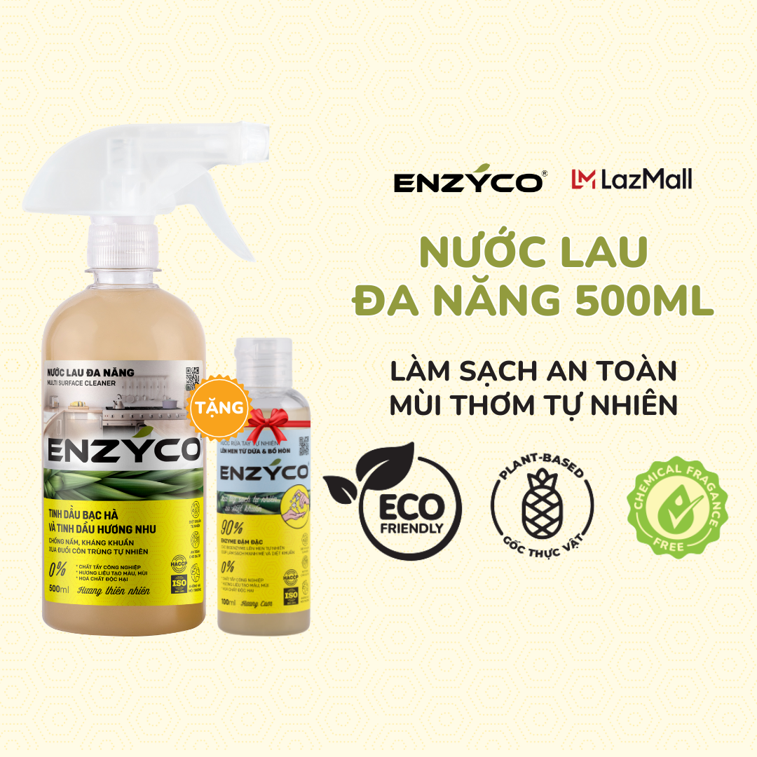 Nước lau đa năng sinh học ENZYCO dạng xịt chai Enzyme từ dứa làm sạch kháng khuẩn xua đuổi côn trùng Tinh dầu hương nhu và bạc hà