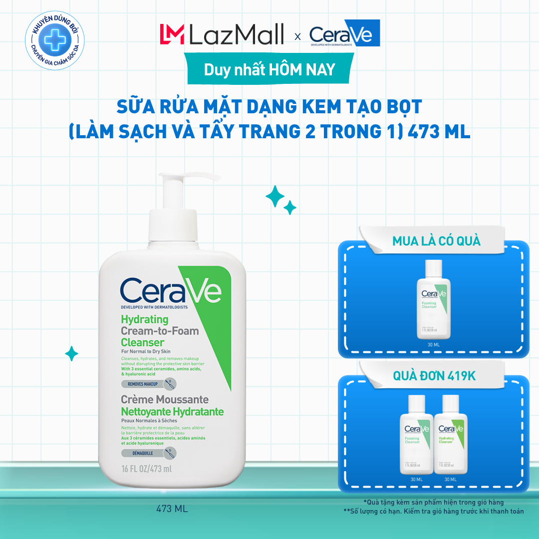 Sữa rửa mặt dạng kem tạo bọt (làm sạch và tẩy trang 2 trong 1) Hydrating Cream-to-Foam Cleanser 473ml