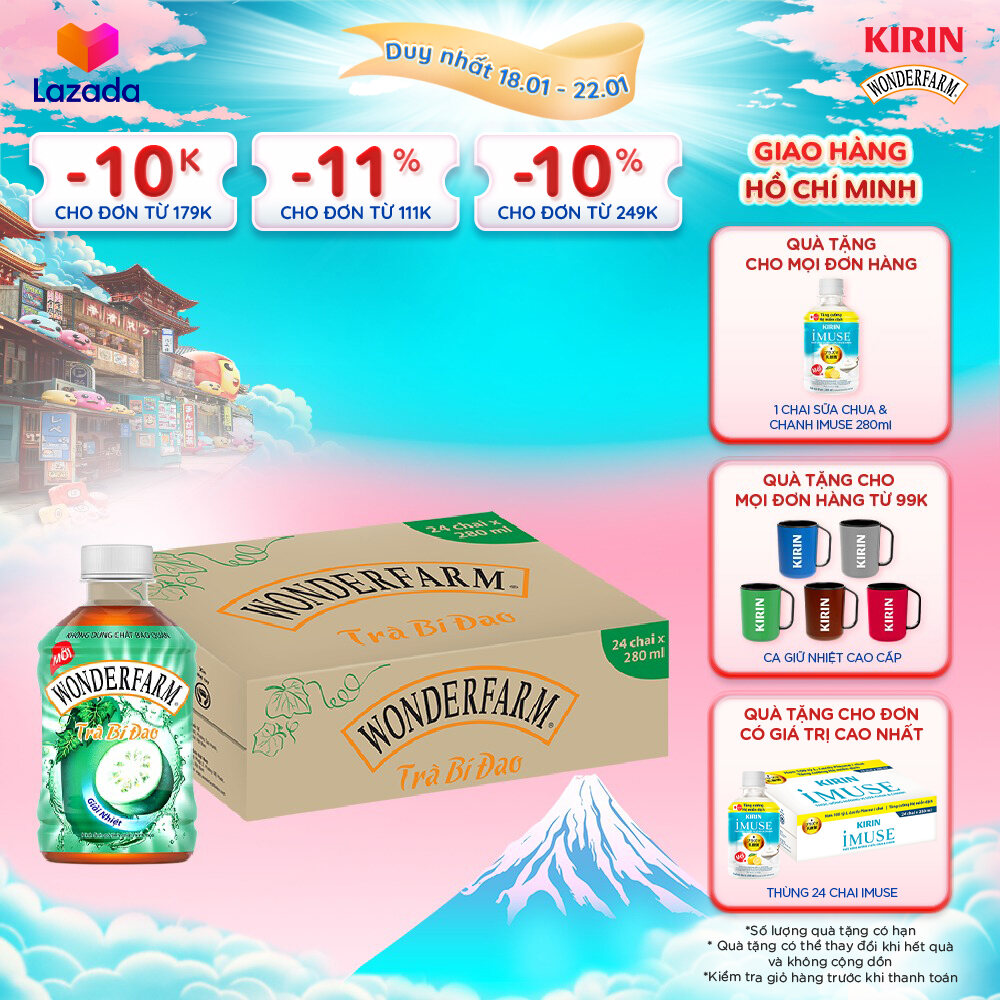 [Duy nhất 25.02 - 28.02]  [Giao hàng Hồ Chí Minh] 1 Thùng -Trà Bí Đao WONDERFARM 280ml