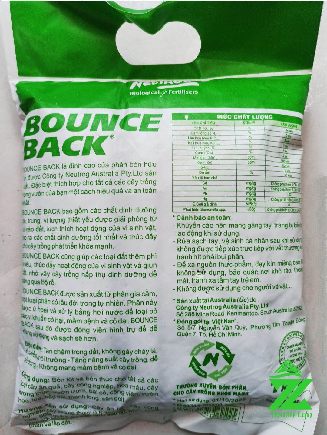 Phân Hữu Cơ Đậm Đặc BOUNCE BACK Úc gói 1kg