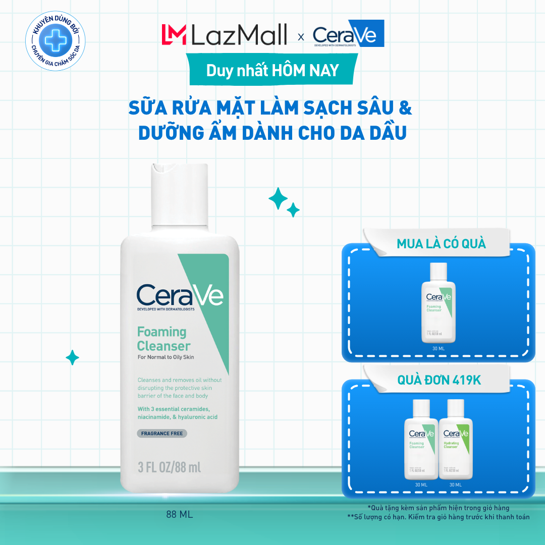 Sữa rửa mặt giúp làm sạch sâu dành cho da dầu Cerave Foaming Facial Cleanser 88ml