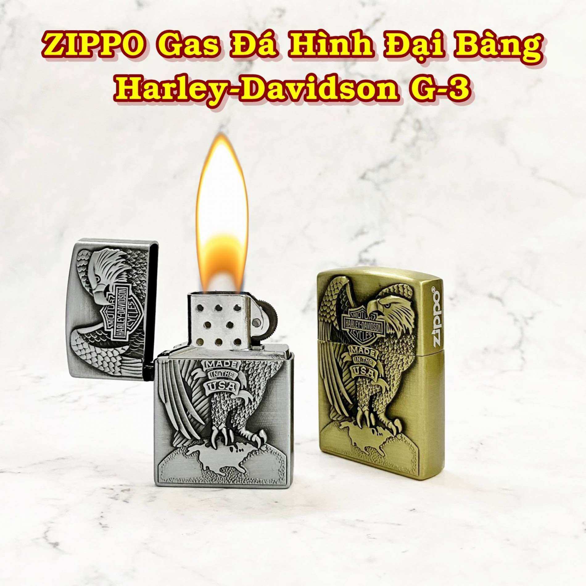 Bật lửa zippo gas đá hình khắc nổi các kiểu
