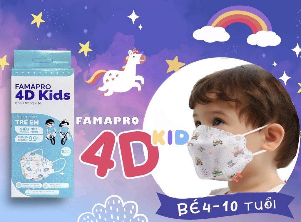 10 cái khẩu trang kháng khuẩn Famapro 4D kids/ khẩu trang Nam Anh