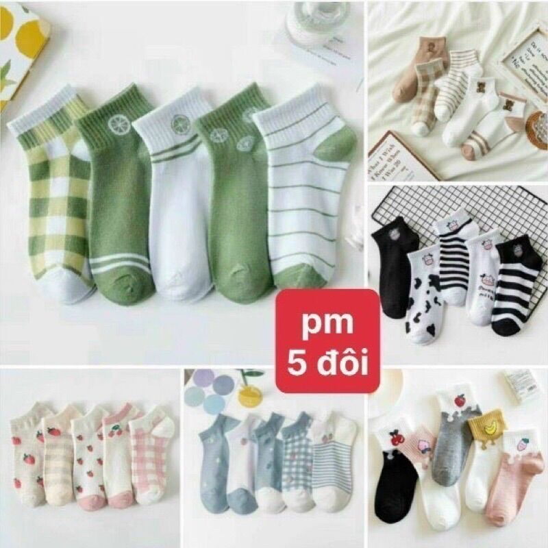 Combo 5 đôi tất, vớ nữ cổ ngắn nhiều kiểu xinh