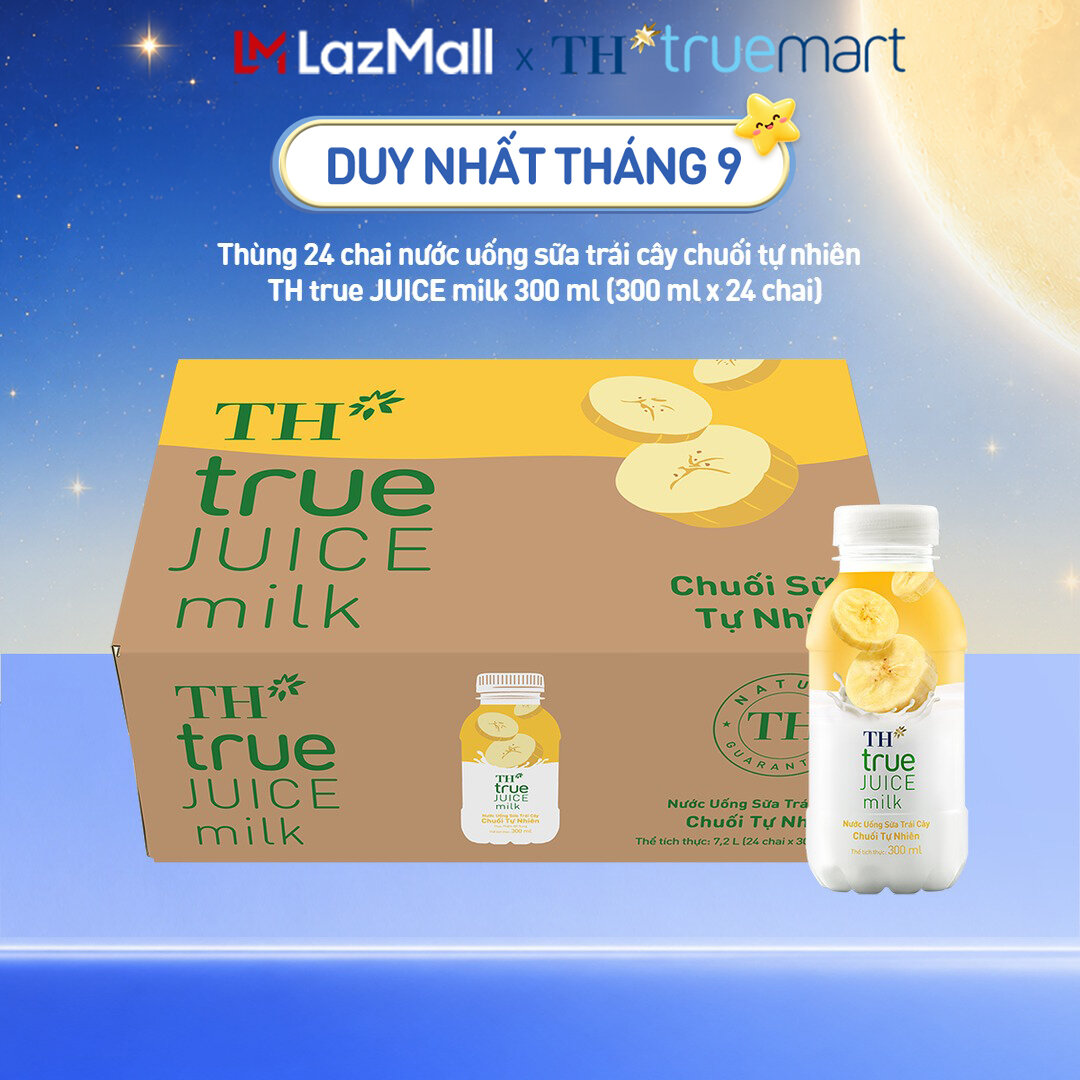 Thùng 24 chai nước uống sữa trái cây TH true JUICE milk vị chuối tự nhiên 300 ml (300 ml x 24)