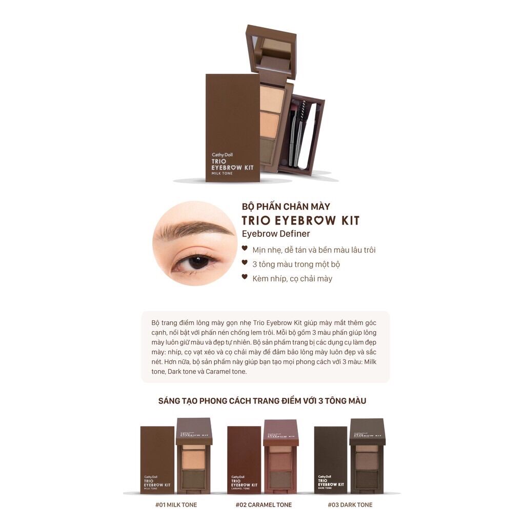 Phấn kẻ chân mày Cathy Dolll Trio Eyebrow Kit