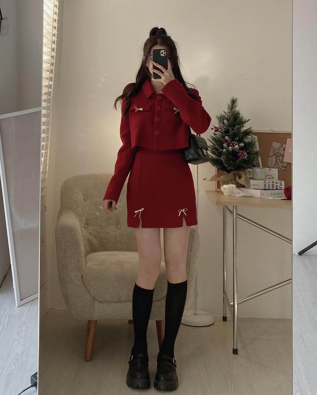 Set dạ đỏ mặc đi chơi set dạ tiểu thư tặng mũ nồi tesoro clothes