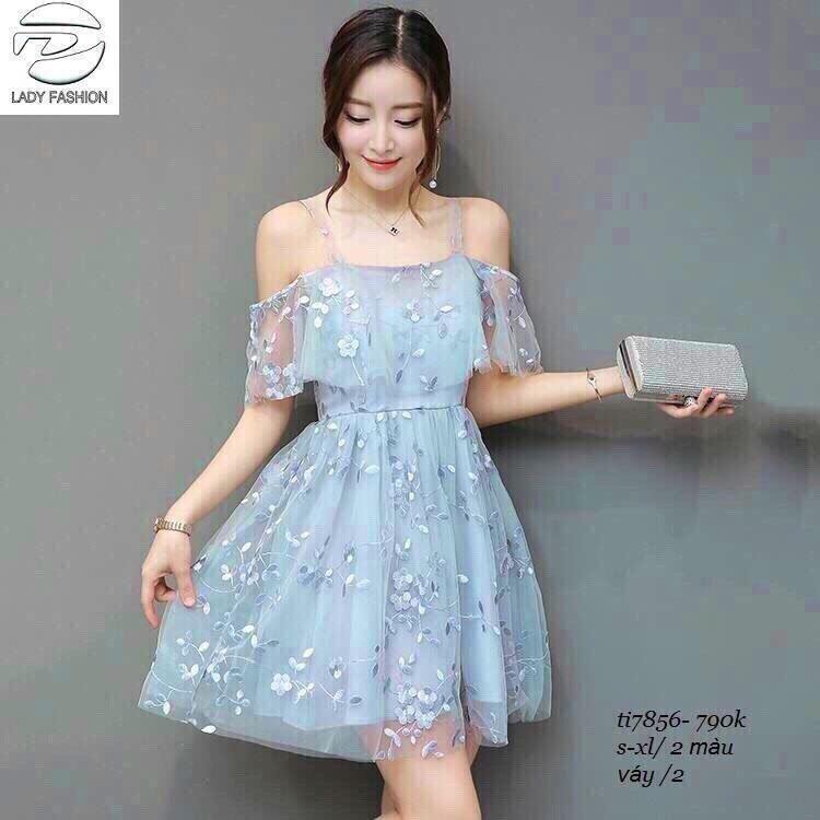 Váy ren trễ vai may 2 lớp mã h69