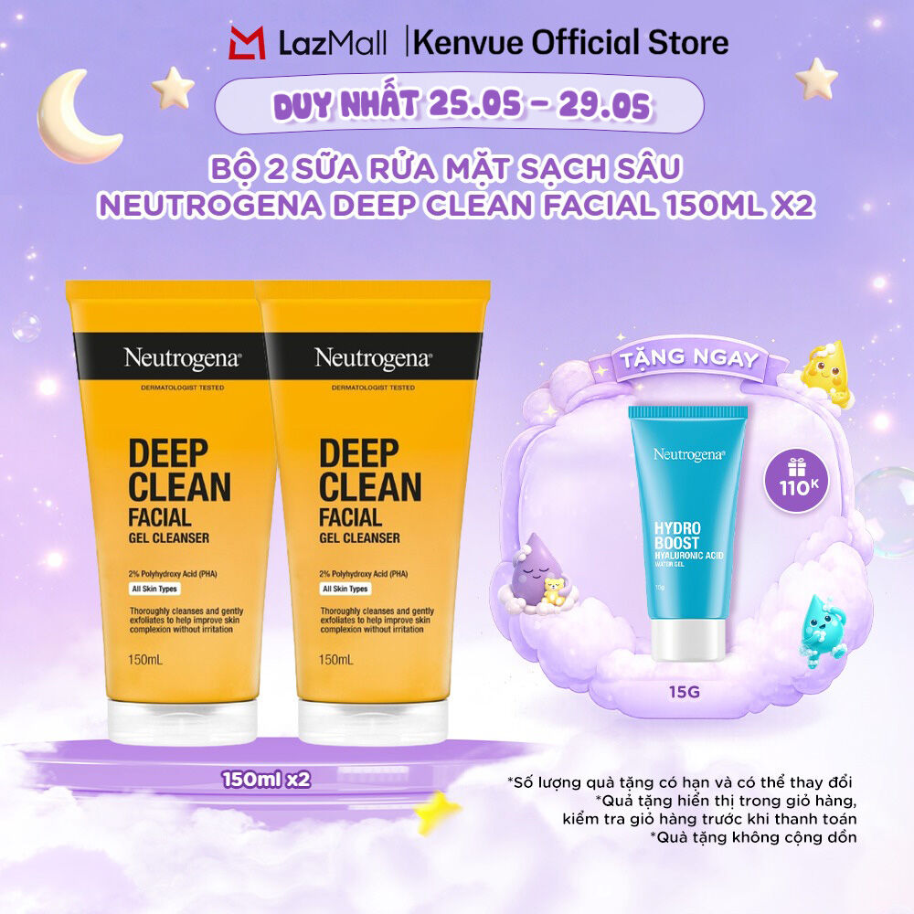 Combo Sữa rửa mặt làm sạch sâu cho DA DẦU NHẠY CẢM Neutrogena Deep Clean Facial Gel 150ml x2