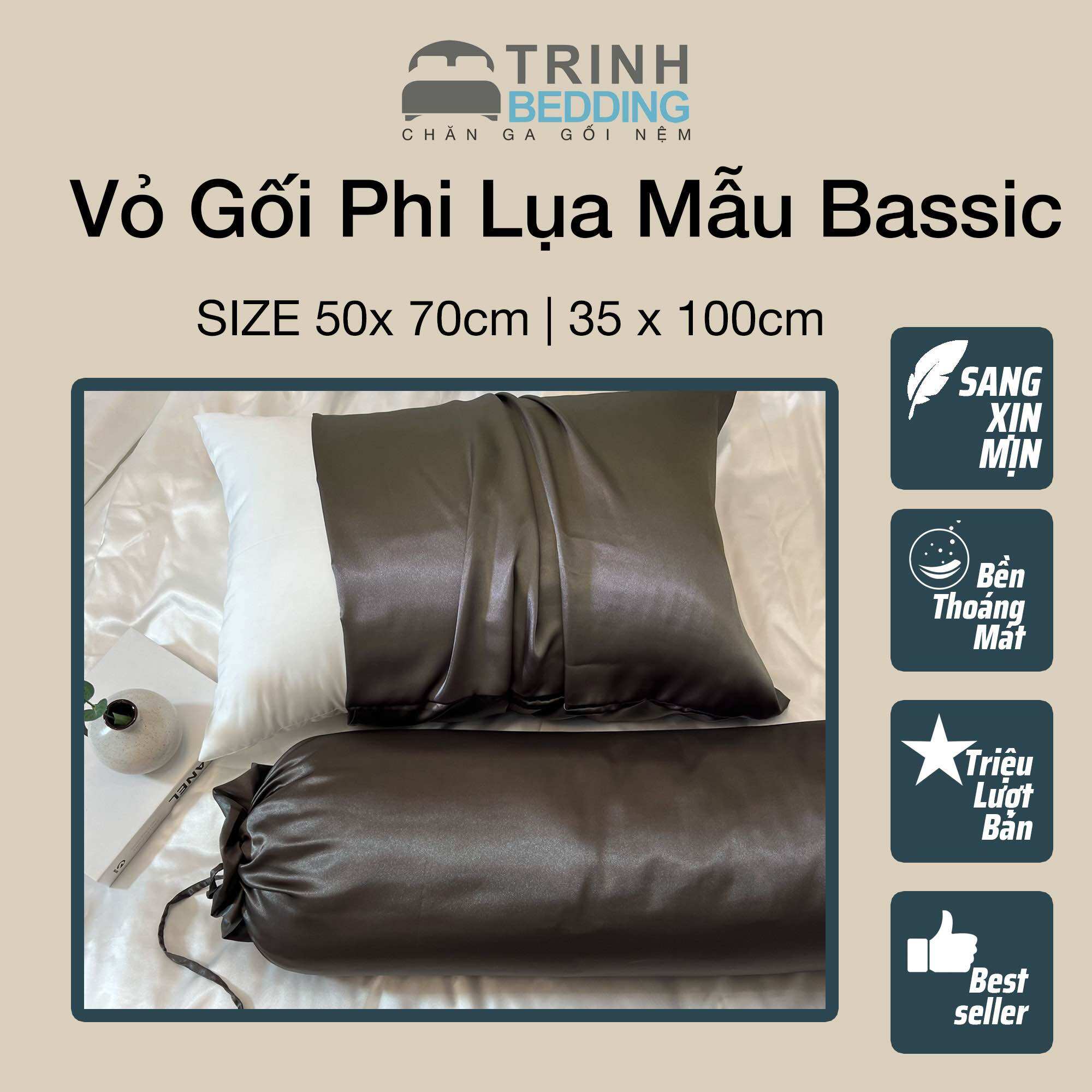 Vỏ gối nằm phi lụa lạnh basic