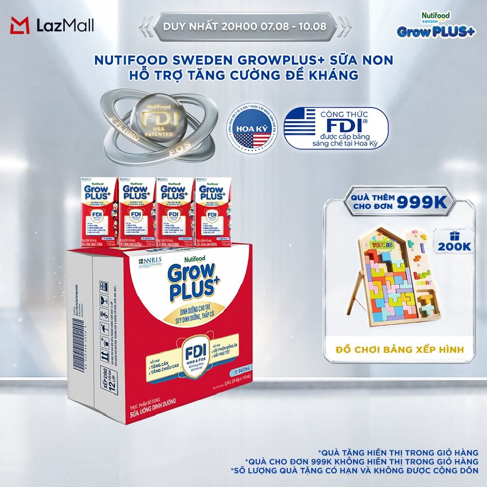 Thùng 24 hộp Sữa Nước Pha Sẵn Nutifood GrowPLUS+ Suy Dinh Dưỡng (Đỏ) - Hỗ Trợ Tăng Cân Tăng Chiều Cao Ít đường 110ml - Trên 1 tuổi (Bao bì tùy đợt nhập hàng)