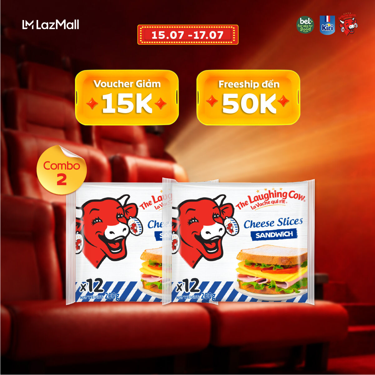 Combo 2 Phô mai Lát Con Bò Cười Sandwich 200GX32