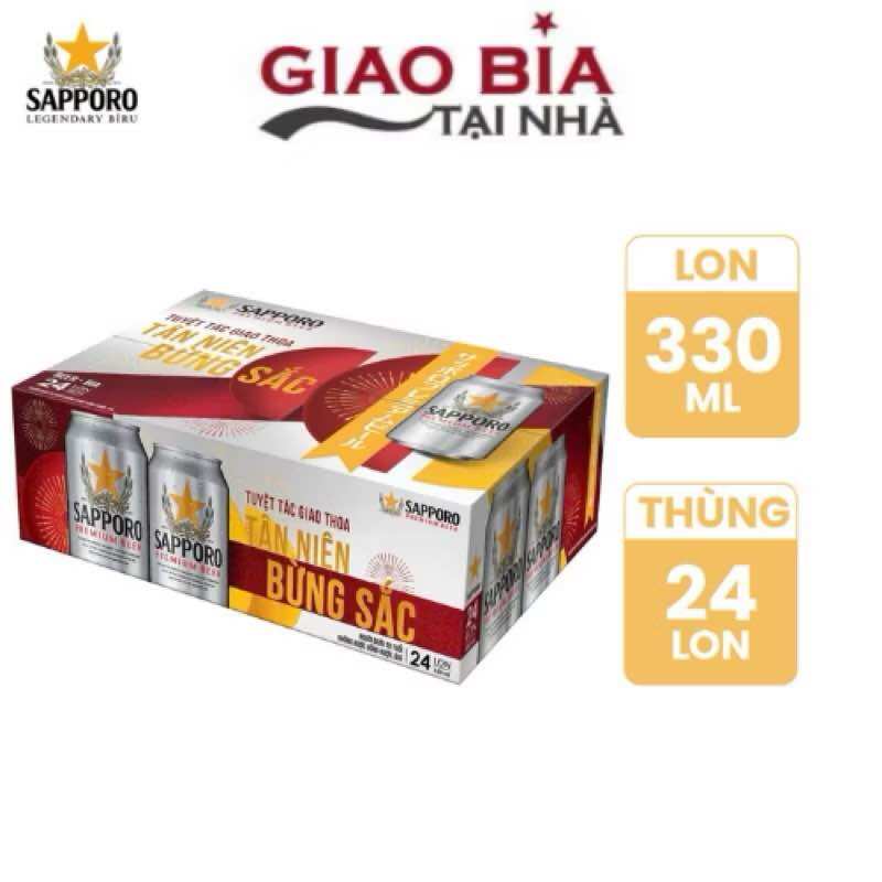 [GIAO HỎA TỐC]Thùng 24 lon bia Sapporo Premium TẾT 2025 (330ml/lon)