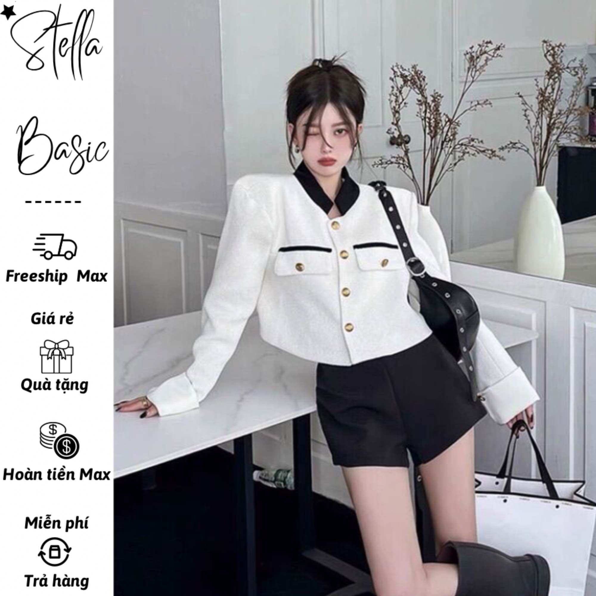 (Áo dạ nữ hàng cao cấp, áo dạ tweed hot girl mẫu mới 2023 áo dạ tweed cổ tàu cao cấp