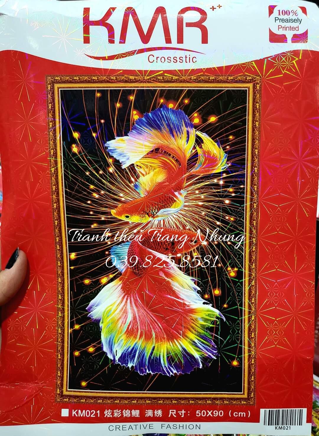 Tranh thêu chữ thập song ngư km021, dx1201