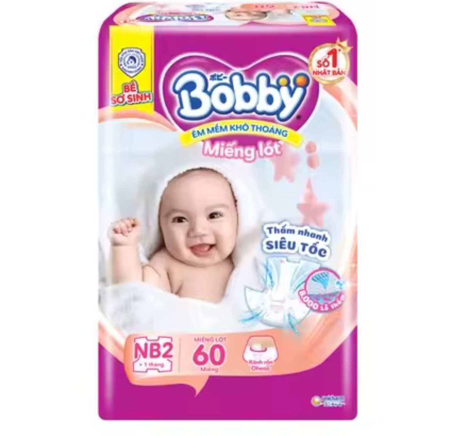 Miếng lót sơ sinh Bobby NB2 60 miếng - Date luôn mới