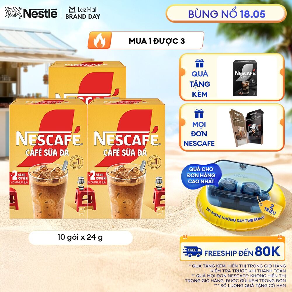 [ƯU ĐÃI THÁNG 5][FREESHIP TOÀN QUỐC] Combo 3 hộp Cà Phê Sữa NESCAFÉ Cà Phê Sữa Đá (Hộp 10 Gói x 24g)