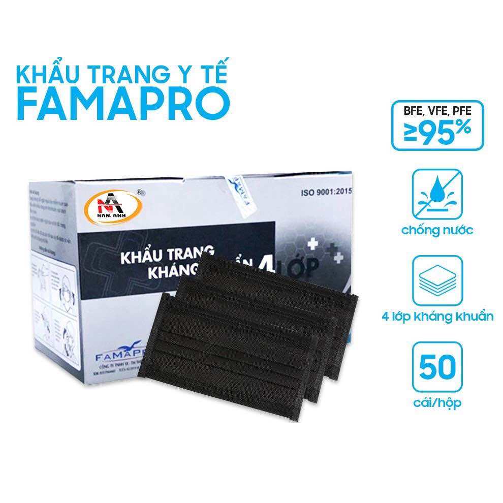 Hộp 50 cái Khẩu trang y tế 4 lớp giấy kháng khuẩn Famapro Nam Anh