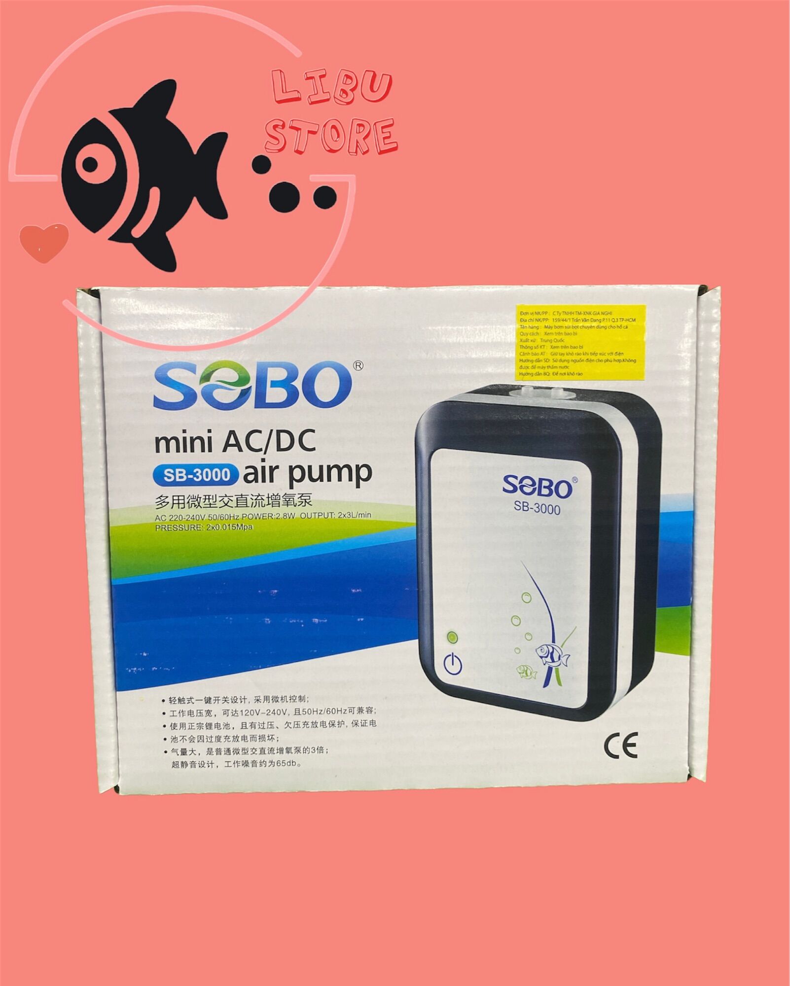 Máy oxy tích điện 2 vòi sobo sb-3000 cho hồ cá