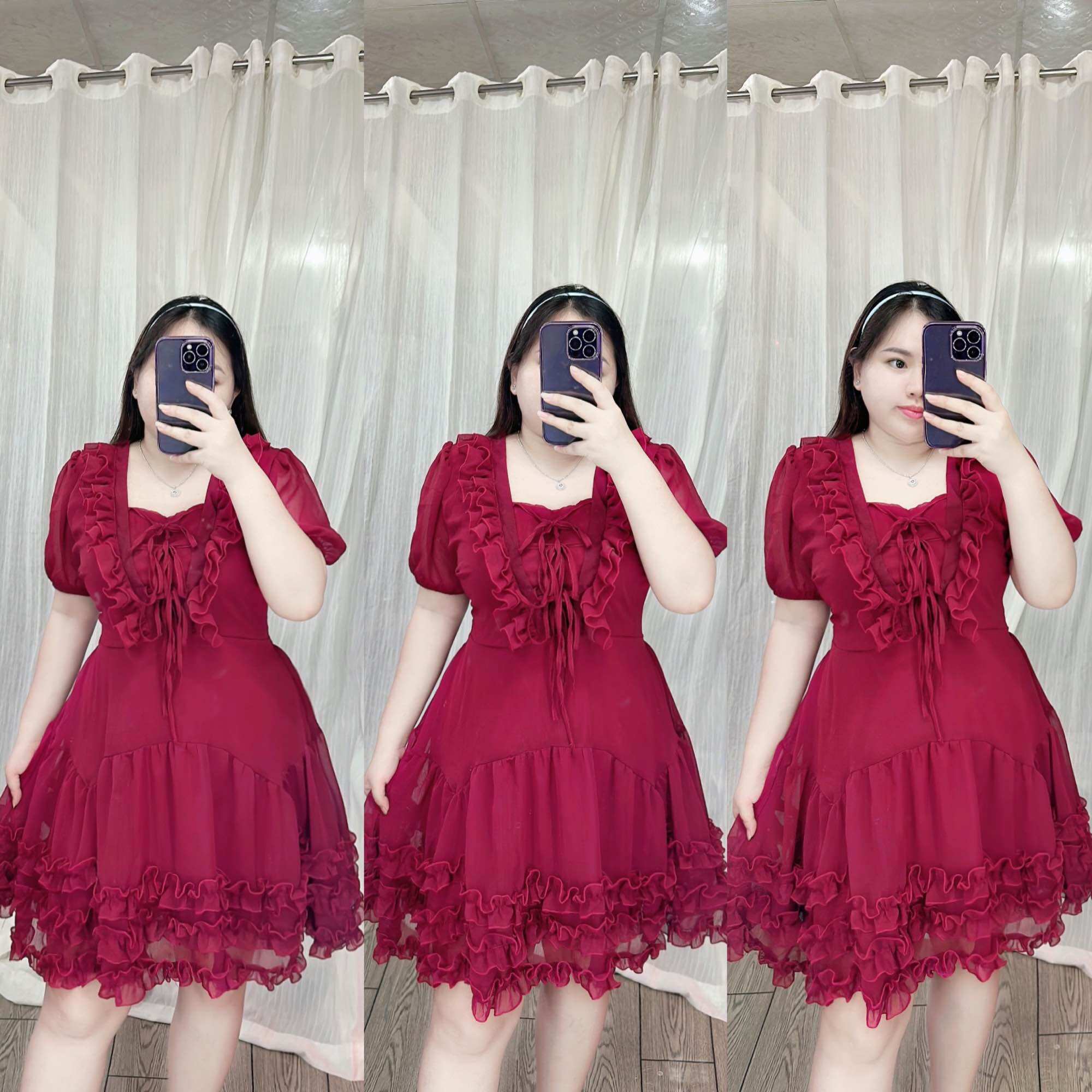 [Bigsize 60-85kg] Đầm voan đính 3 bèo