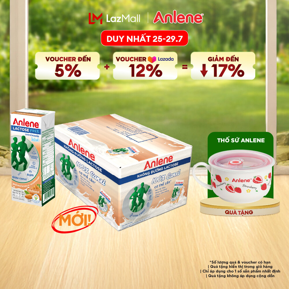 Thùng 18 hộp sữa Anlene không đường Lactose vị hạnh nhân 180ml