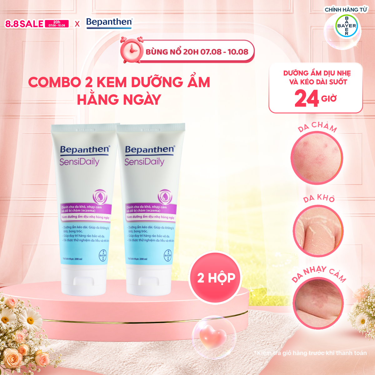 Combo 2 Kem Dưỡng Ẩm Hằng Ngày BEPANTHEN Sensidaily Tuýp 200ml x2 Dành Cho Da Khô Nhạy Cảm và Dễ Bị Chàm