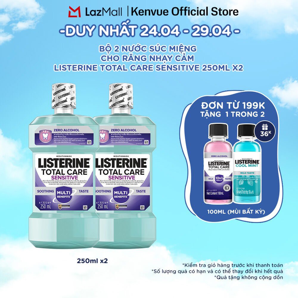 Bộ 2 Nước súc miệng cho răng nhạy cảm Listerine Total Care Sensitive Soothing Taste 250ml/chai