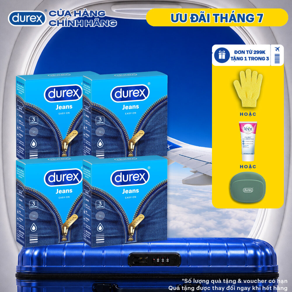 Bộ 4 hộp bao cao su Durex Jeans cơ bản (52.5mm, 3 bao/hộp)