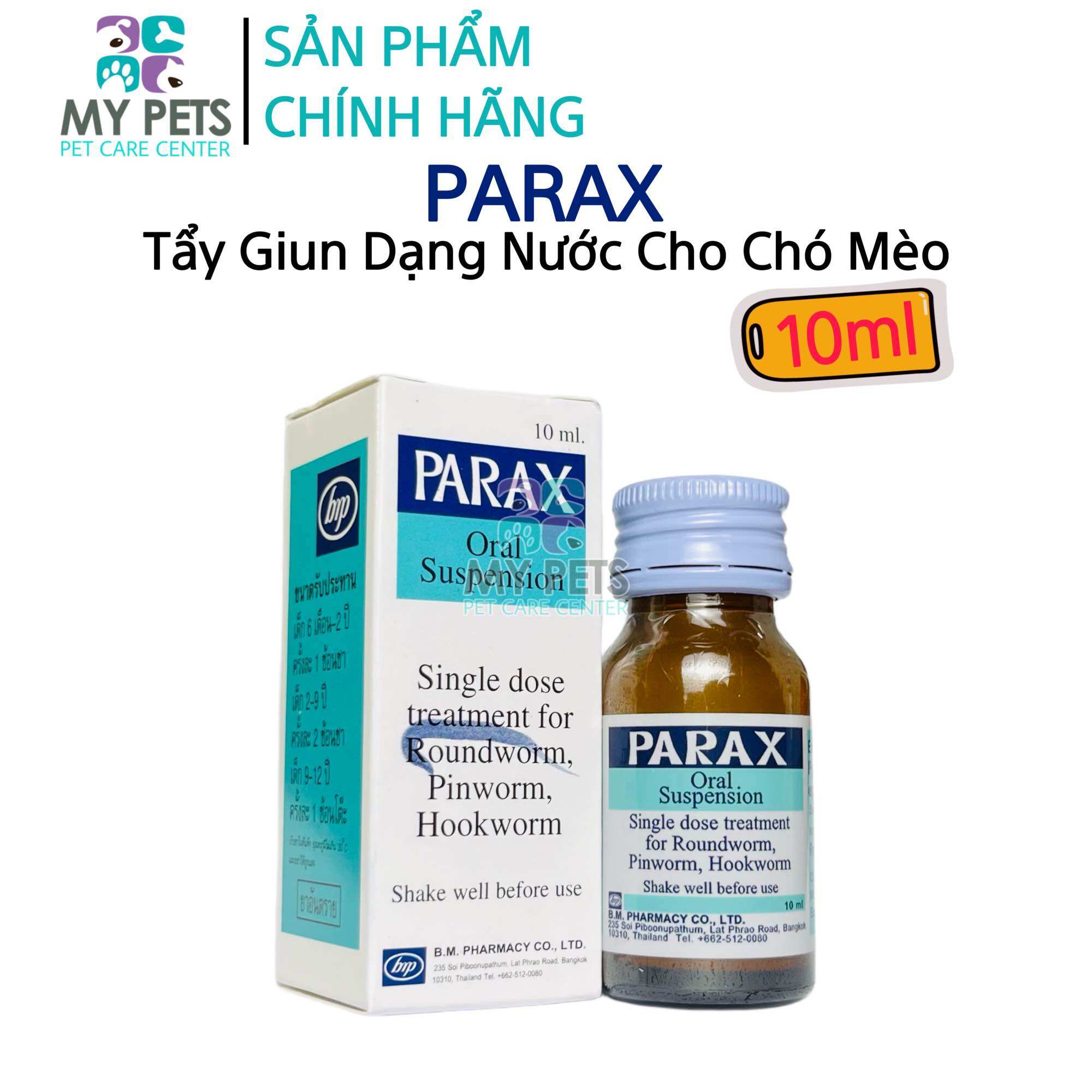 Sirô uống xổ giun chó mèo parax hàng nhập thái lan - lọ 10ml