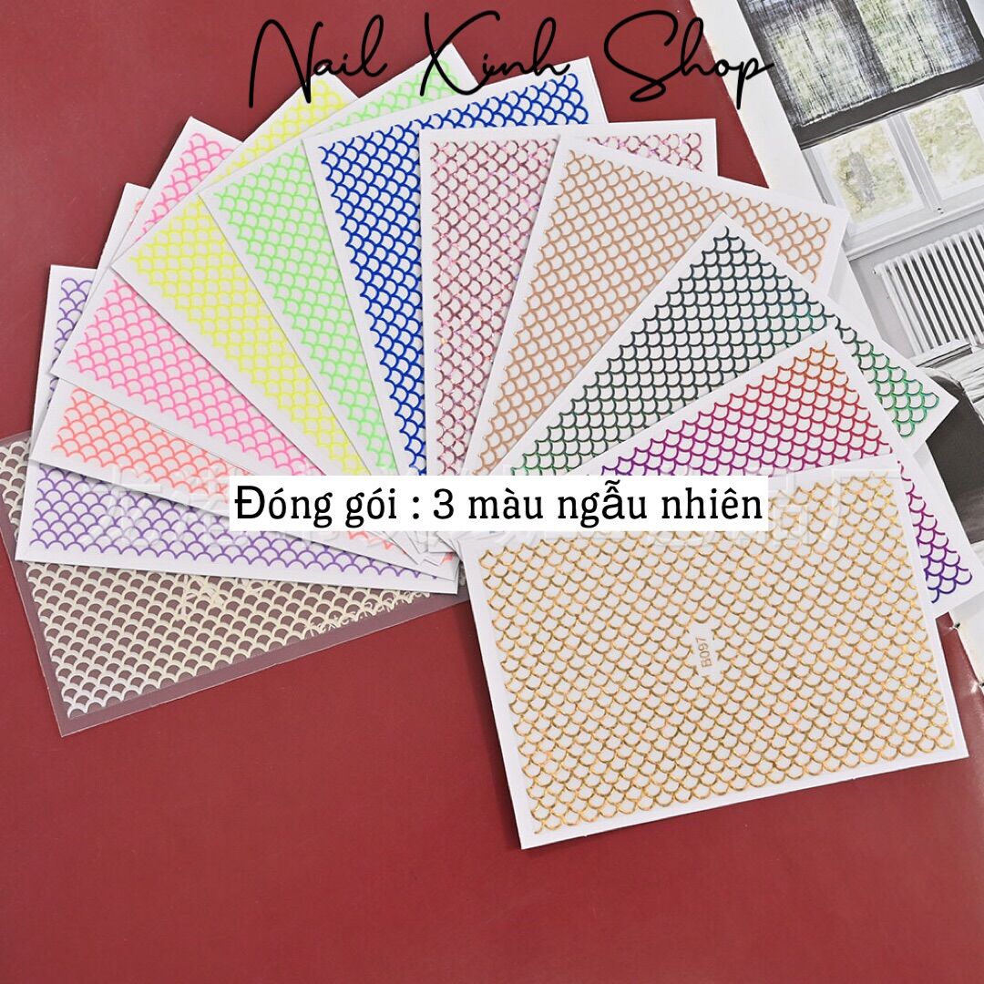 Set 3 miếng sticker dán móng 3D hoạ tiết vẩy cá / da rắn