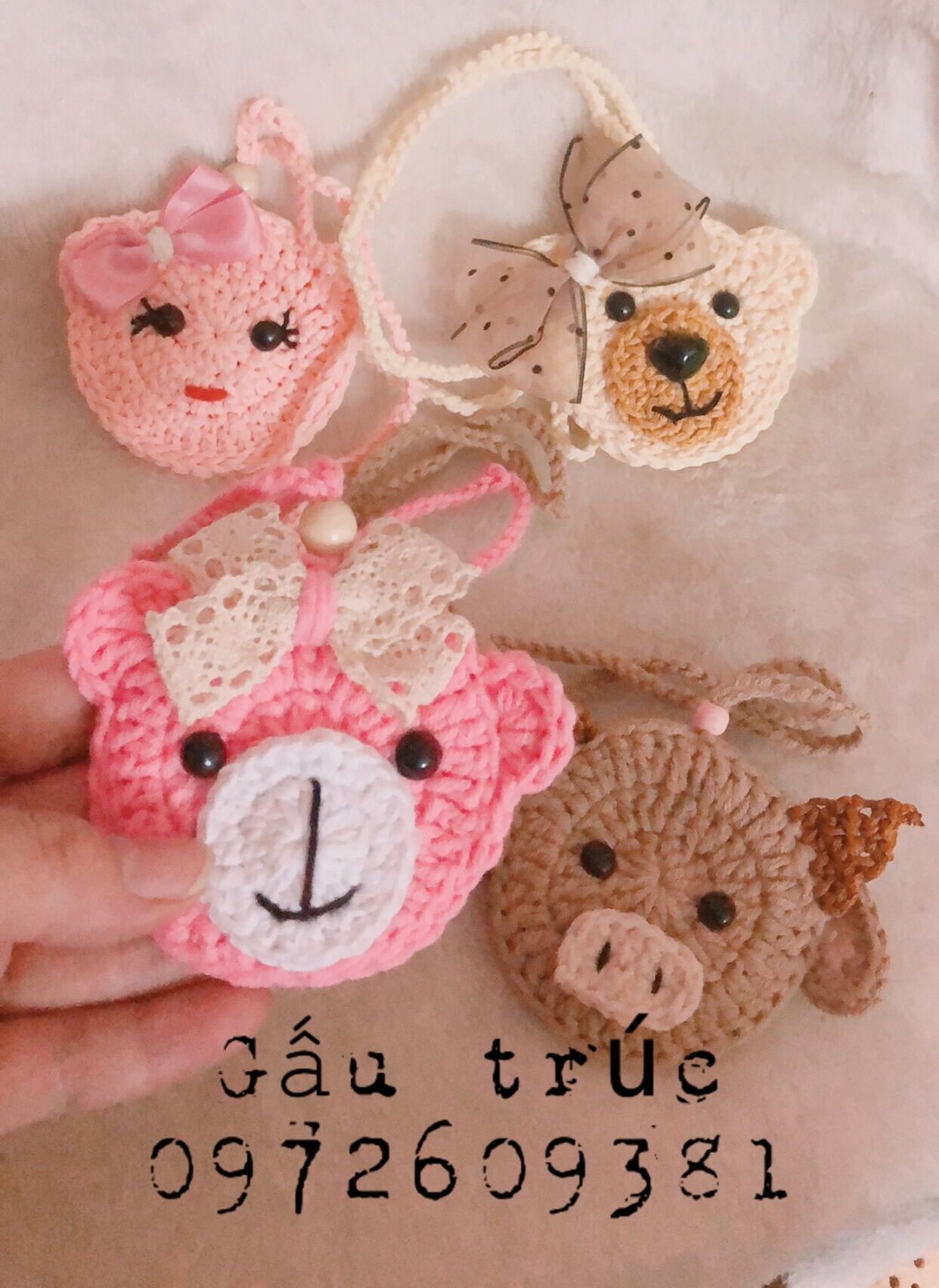 Túi đựng tỏi cho bé hình gấu Hồng