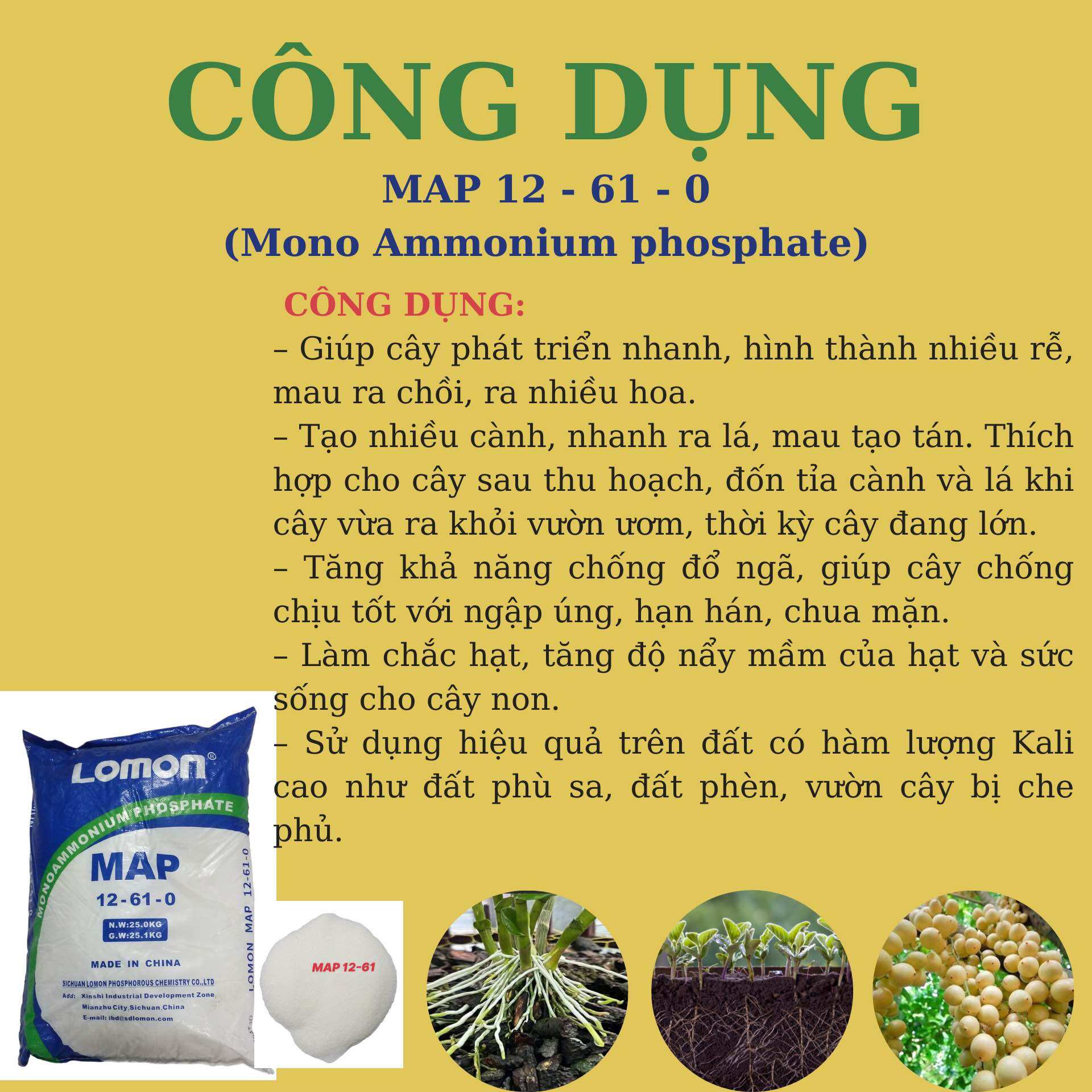25kg Phân Bón Nhỏ Giọt MAP 12-61 Tan Trong Nước, Giúp Cây Đâm Chồi Mạnh, Ra Rễ, Ra Hoa Đậu Quả Tốt