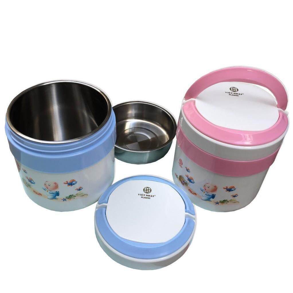 Cặp lồng giữ nhiệt ủ nhiệt cơm/cháo/phở 2 ngăn 1350ml nhựa PP, ruột inox Việt Nhật