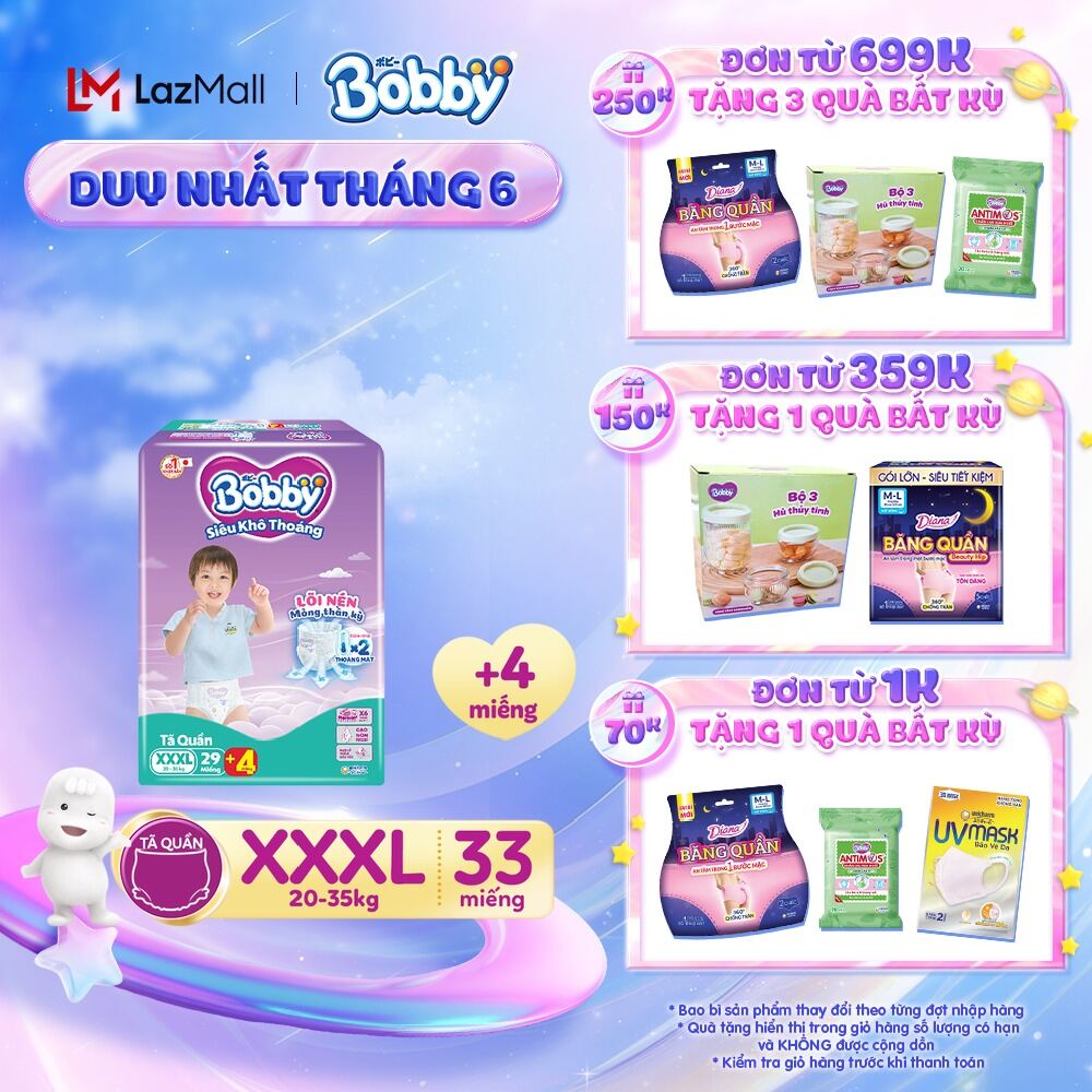 Tã/bỉm quần Bobby Lõi nén thần kỳ 3mm - XXXL29