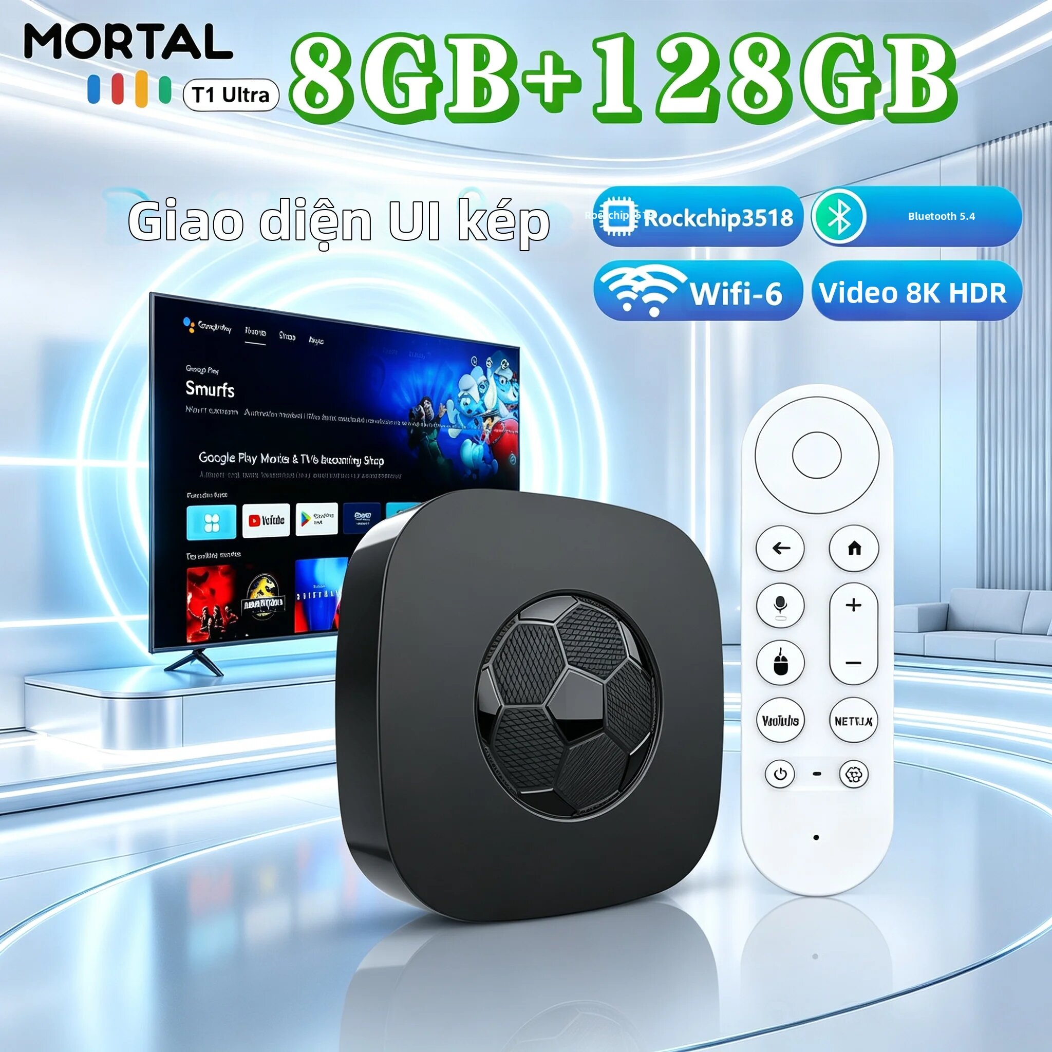 Hộp Giải Mã Truyền Hình TV Box T1 Ultra 4K HD Smart Android 10 8GB 128GB WiFi6 BT54 Điều Khiển Bằng Giọng Nói, Đầu Phát Đa Phương Tiện Với Đầu Ra HDMI 2.1 Tương Thích