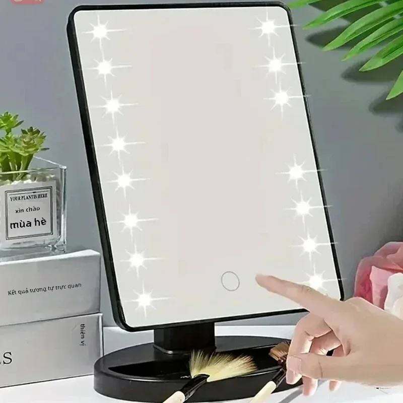 Gương Trang Điểm Di Động 16 LED Có Đèn Xoay Gương Làm Đẹp Để Bàn Cho Ký Túc Xá Sinh Viên Loại Bàn Một Mặt Có Lưu Trữ