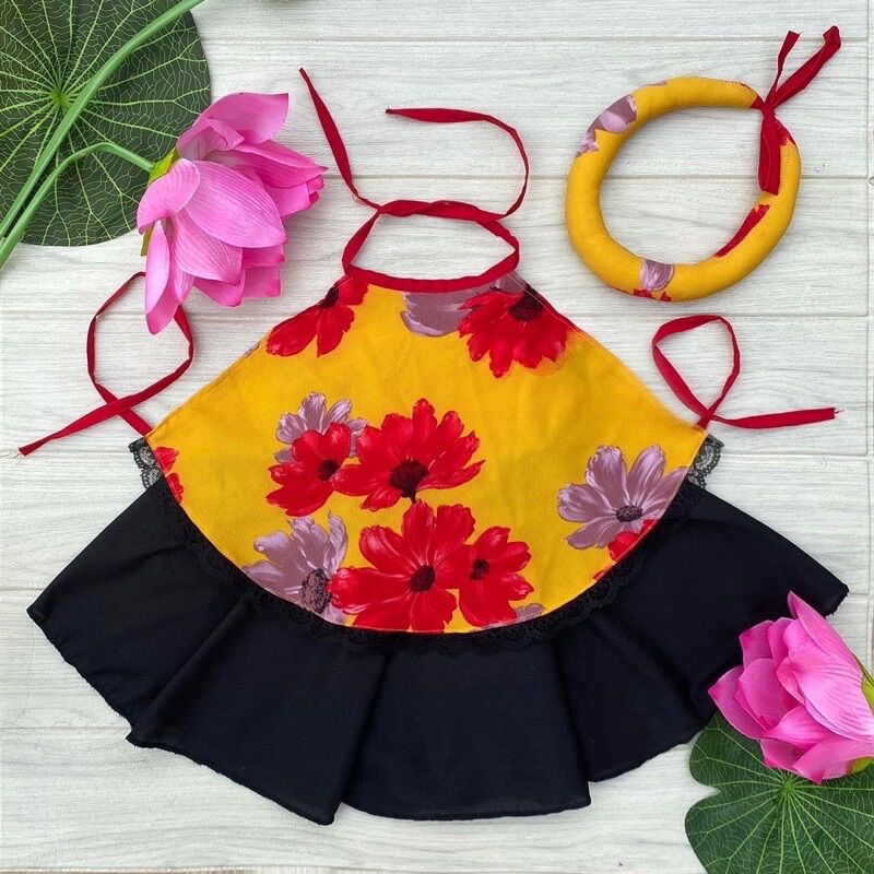 [Hcm]Peach Bibs with Headband for Baby Girls