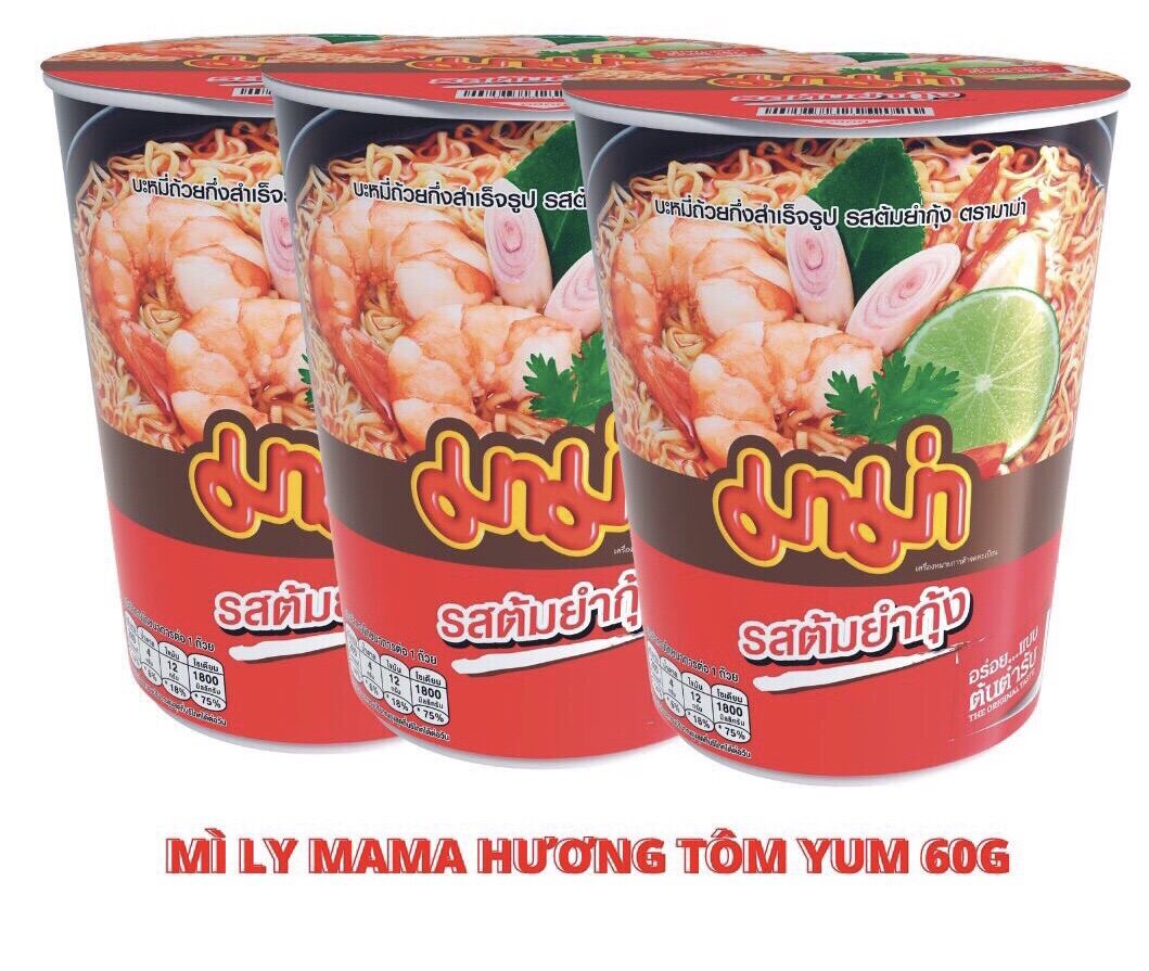 Lốc 3 ly - Mì thái mama hương tôm tomyum chua cay 60g