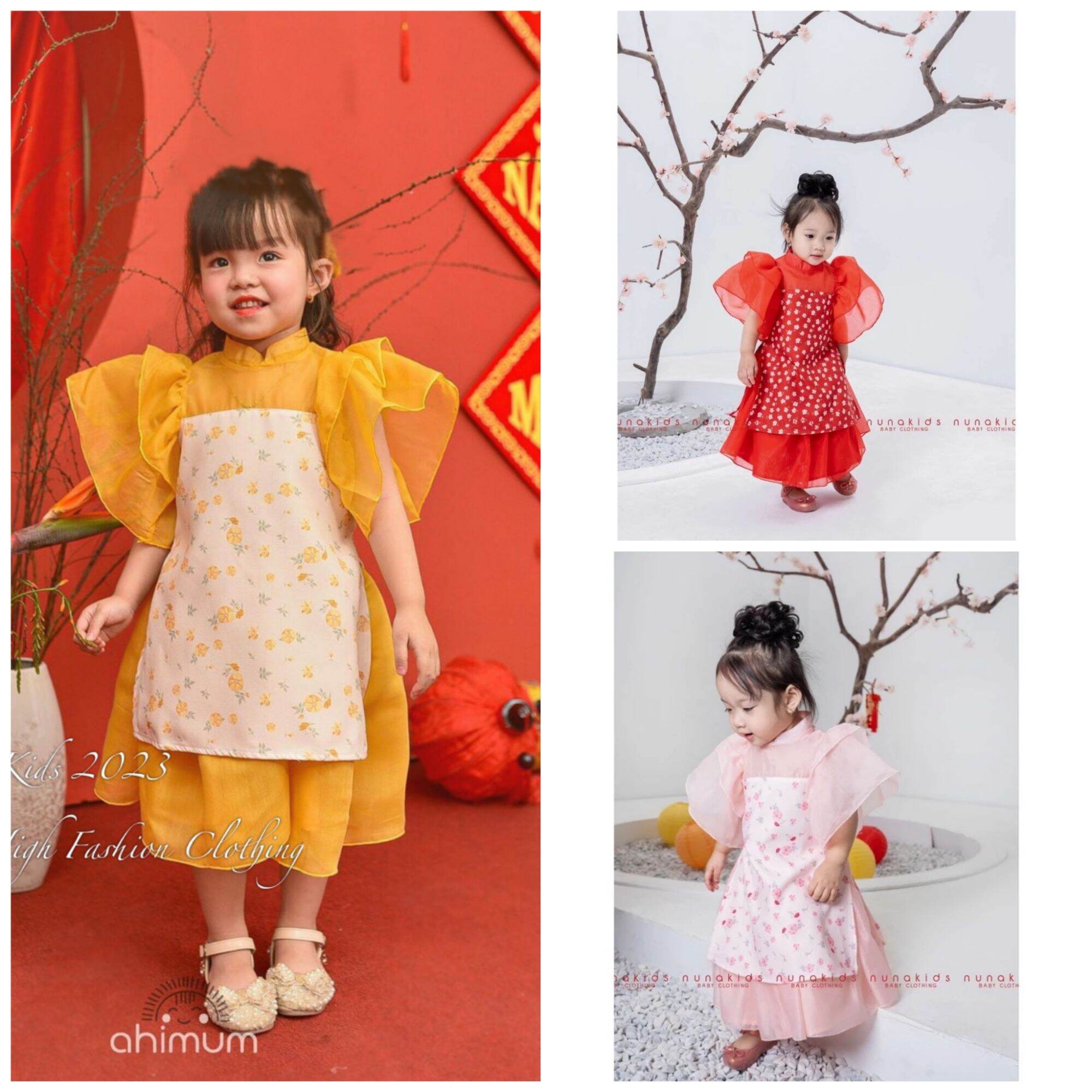 Áo dài cách tân hoa nhí cho bé 8-26kg