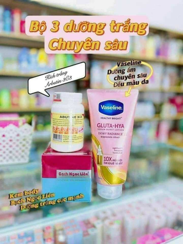 Combo 3 products include size white vaselin and bodyguard White Jade white union quick, pop cardboard after 7 day use