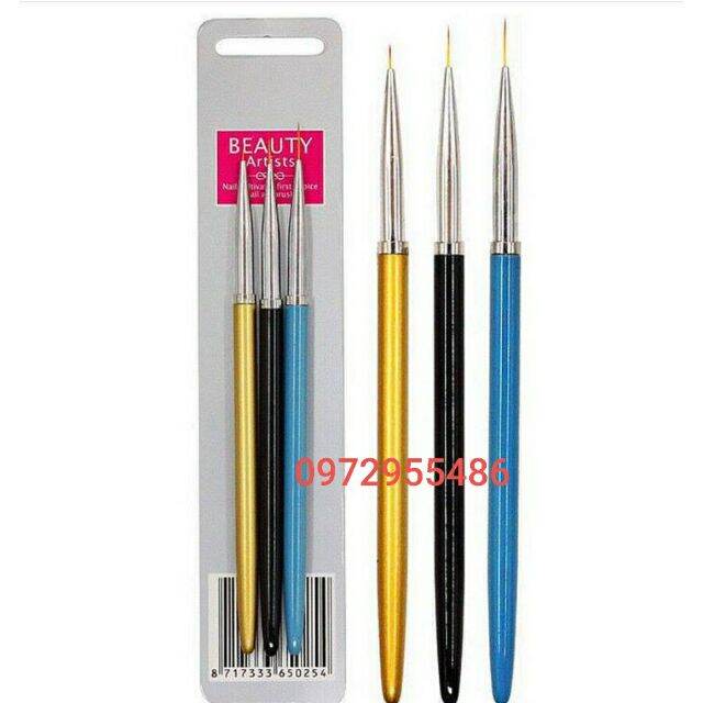 Bộ Cọ Râu 3 Chiếc 3 Số, bộ cọ vẽ móng làm nail