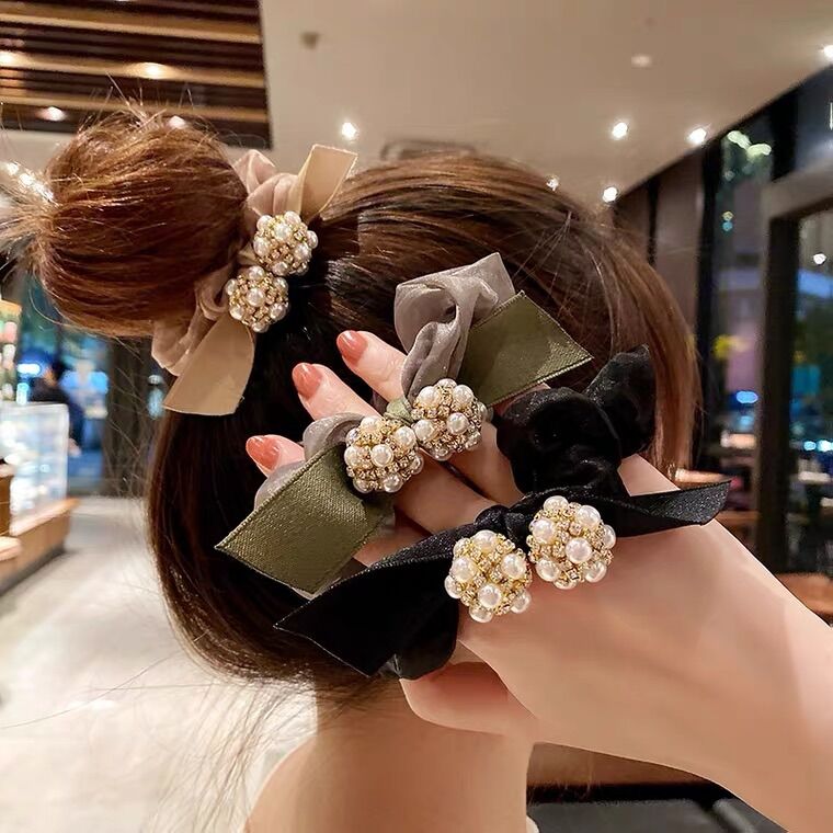 cột tóc thắt nơ châu đính đá sang trọng phong cách hàn quốc