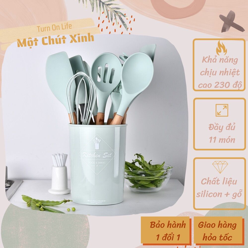 Bộ dụng cụ nấu ăn nhà bếp Silicon cao cấp chịu nhiệt cao 11 món