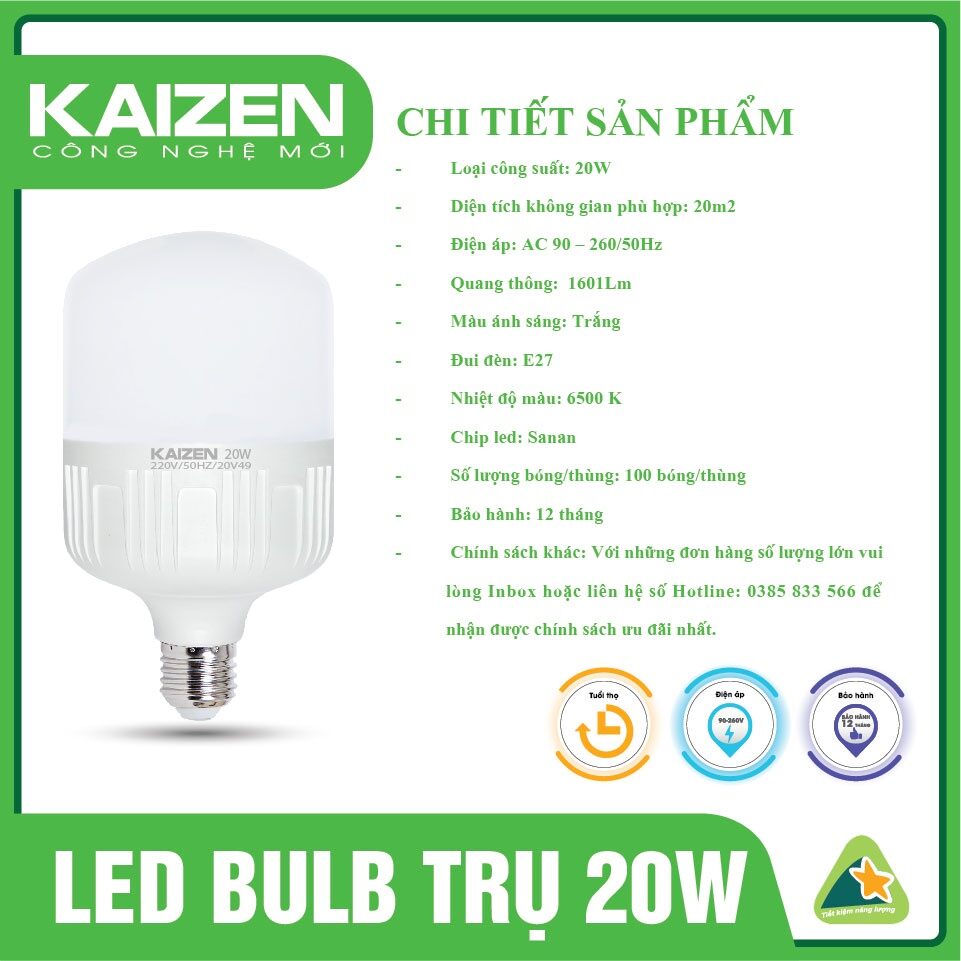 Bóng đèn led bulb tích điện Kaizen 12w, 20w.