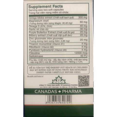 Brain Canadas-Giúp ngủ ngon-Hộp 100 viên