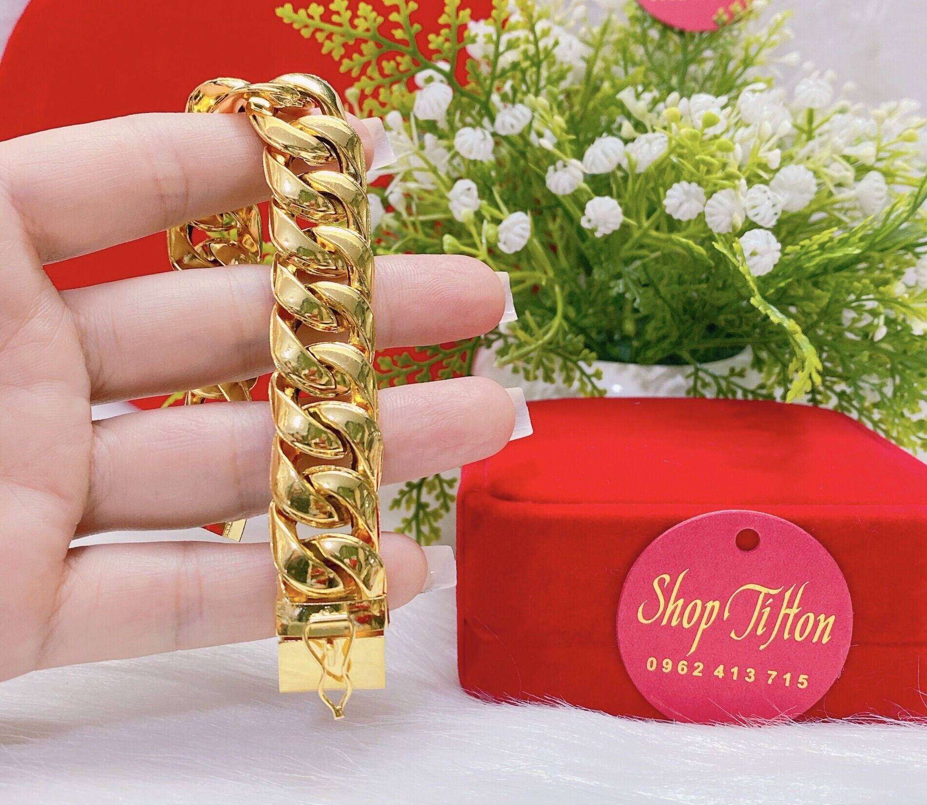 Lắc tay nam kiểu trơn lắc bọng mạ vàng 18k cao cấp