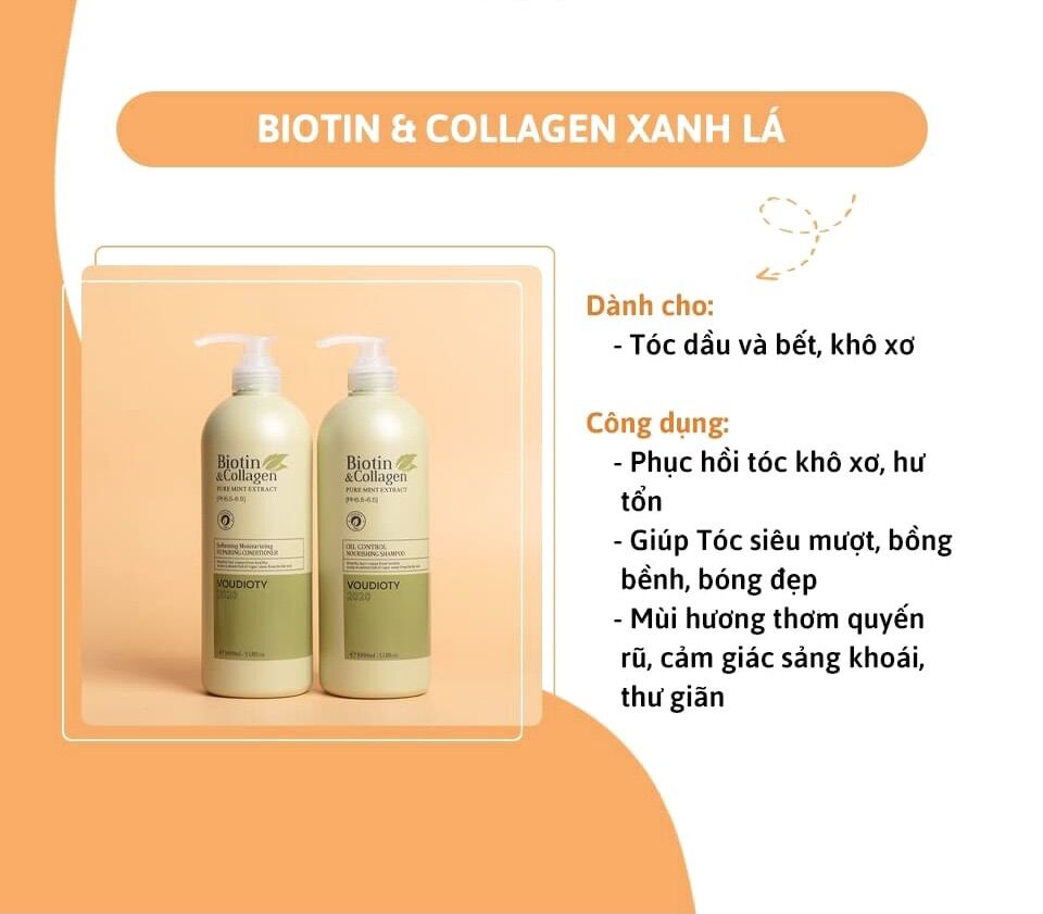 CẶP DẦU GỘI XẢ BIOTIN COLLAGEN XANH LÁ